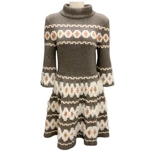 CHANEL TAUPE / IVORY FAIRISLE WOOL KNIT DRESS